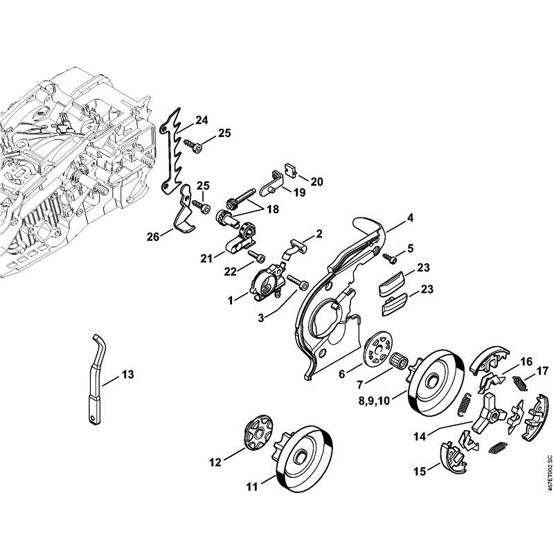 Stihl MS 193 CHAINSAW (MS 193 T ) Parts Diagram, MS193T-C-OIL-PUMP-&-CLUTCH