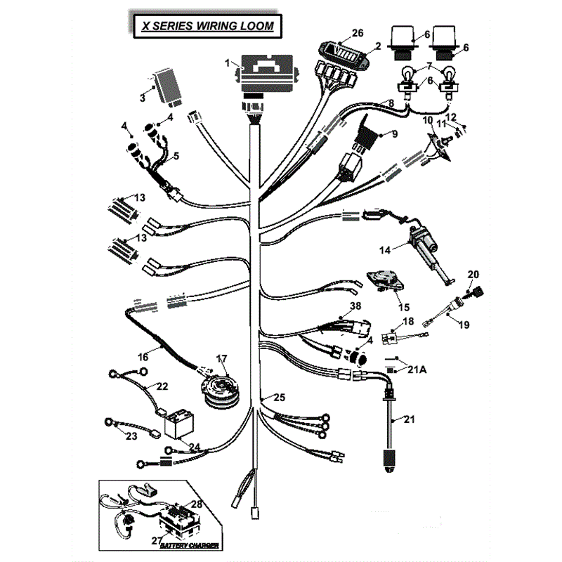 Countax X Series Rider 2010 (2010) Parts Diagram, 2WD Dial Height Wiring Loom