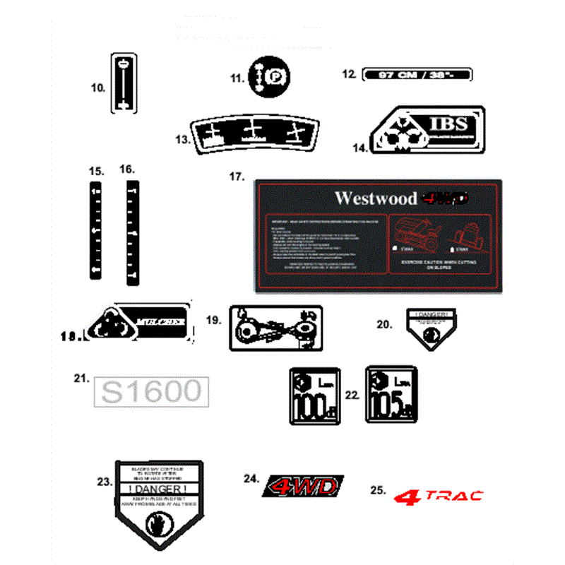 Westwood T Series 4WD B&S From 01/2008 on (2008 On) Parts Diagram, Decals List 2