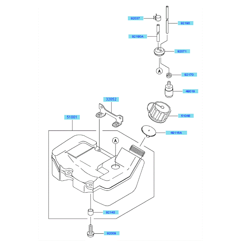 Kawasaki KBH48A  (HA048F-AS50) Parts Diagram, FUEL-TANK/FUEL VALVE