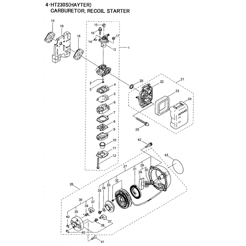 Hayter 471-HT230S Hedgetrimmer   (471C001001-471C099999) Parts Diagram, Carburetor Recoil Starter