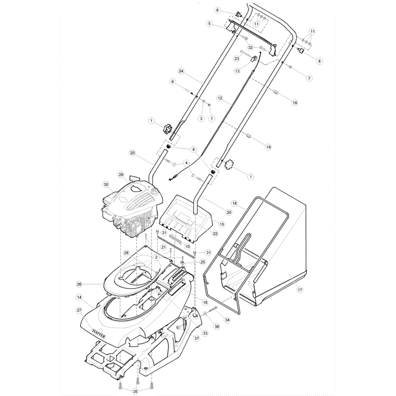 Hayter Spirit 41 Wheeled Lawnmower (616) (616D260000001-616D260999999) Parts Diagram, Upper Main Frame Assembly
