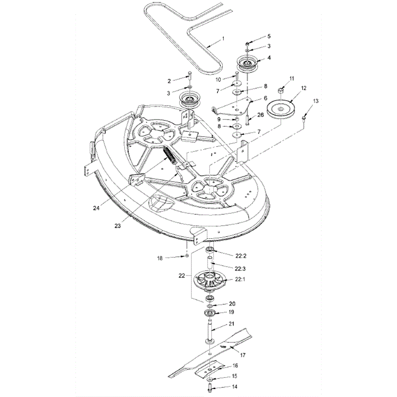 Hayter RZT420H (136E ) Parts Diagram, 42 Inch Deck Spindle & Belt Drive Assembly