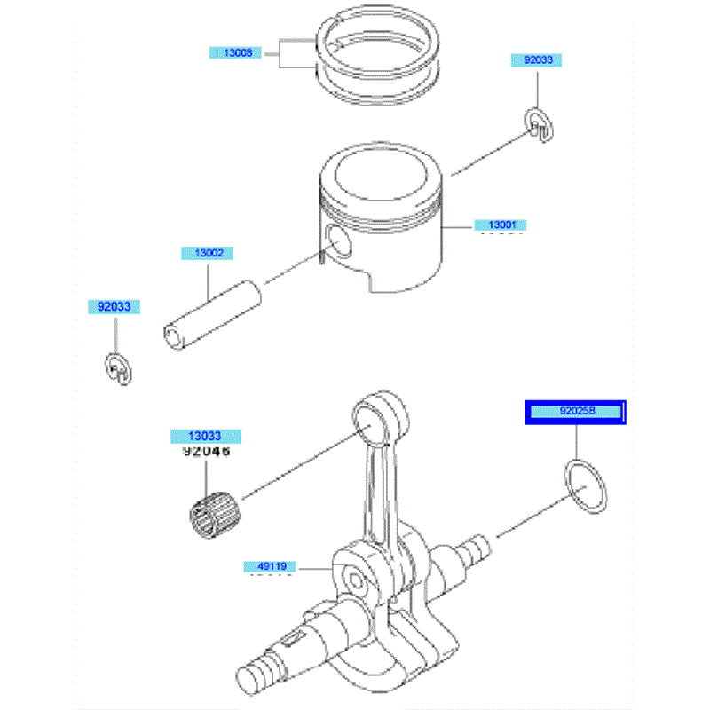 Kawasaki KBH43A (HA043G-BS50) Parts Diagram, Piston & Crankshaft