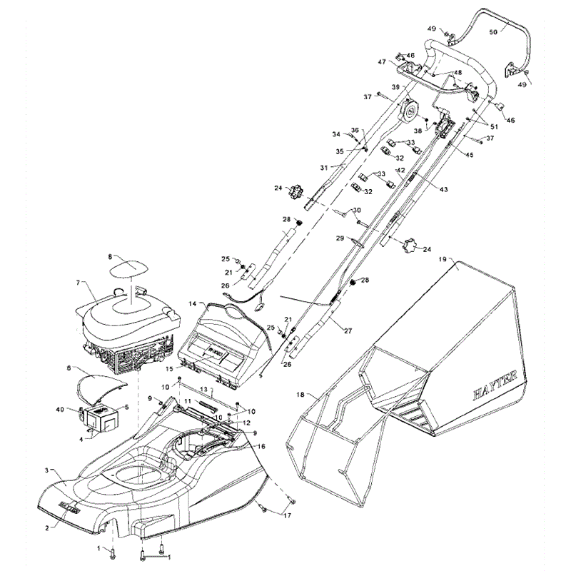 Hayter Harrier 48 (491) Autodrive ES (491G290000001-491G29099999) Parts Diagram, Upper Mainframe