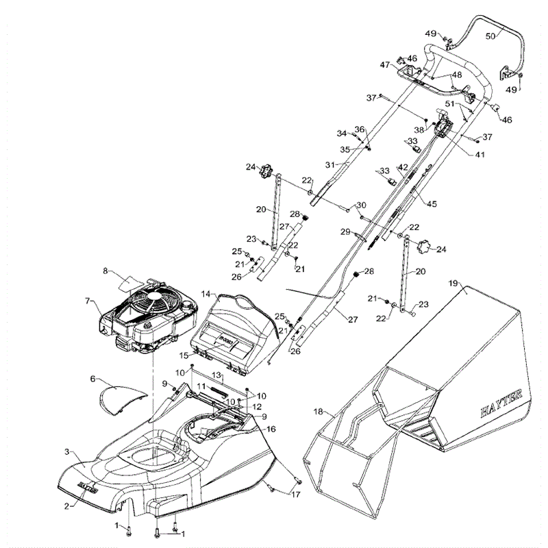 Hayter Harrier 48 (496) Pro Autodrive (496G310000001 and up) Parts Diagram, Upper Mainframe