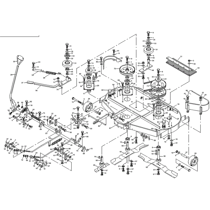1997 S & T SERIES WESTWOOD TRACTORS (T1600-42) Parts Diagram, 42" (106cm) Contra-Rotating Cutting Deck