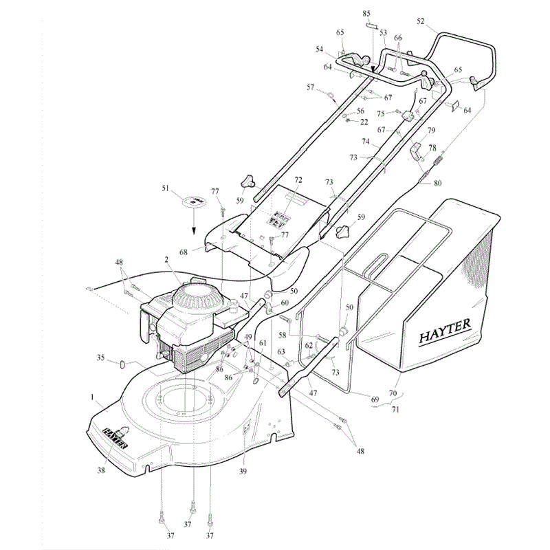Hayter Jubilee  Lawnmower (423N001001-423N099999) Parts Diagram, Upper Mainframe