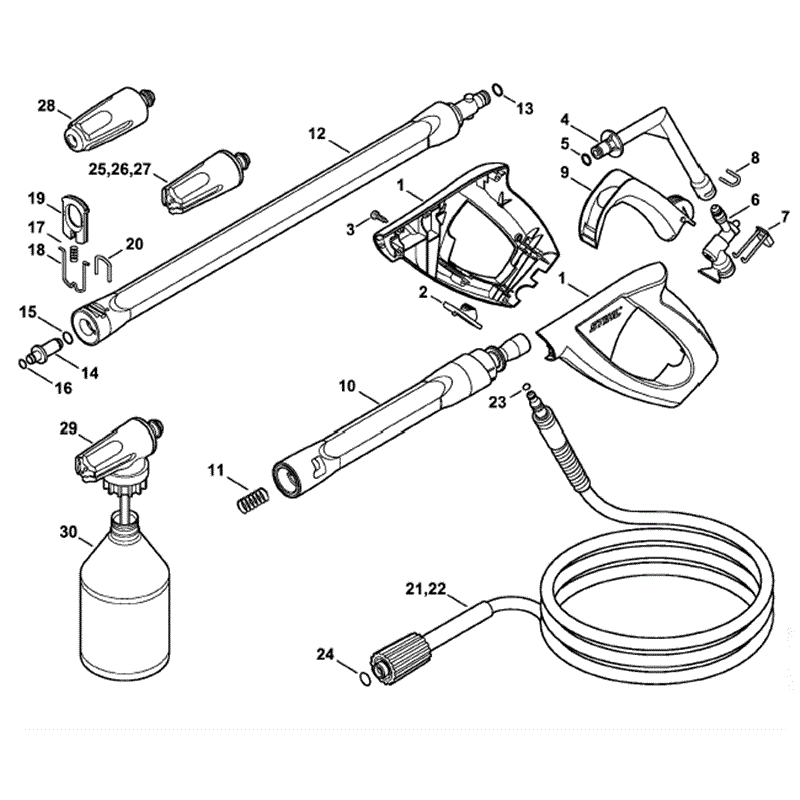 Stihl RE 108 Pressure Washer (RE 108) Parts Diagram, Spray gun