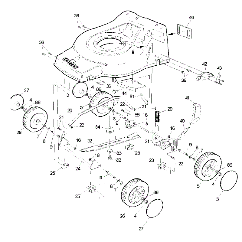 Hayter Jubilee  Lawnmower (422N001001-422N099999) Parts Diagram, Lower Main Frame Assembly