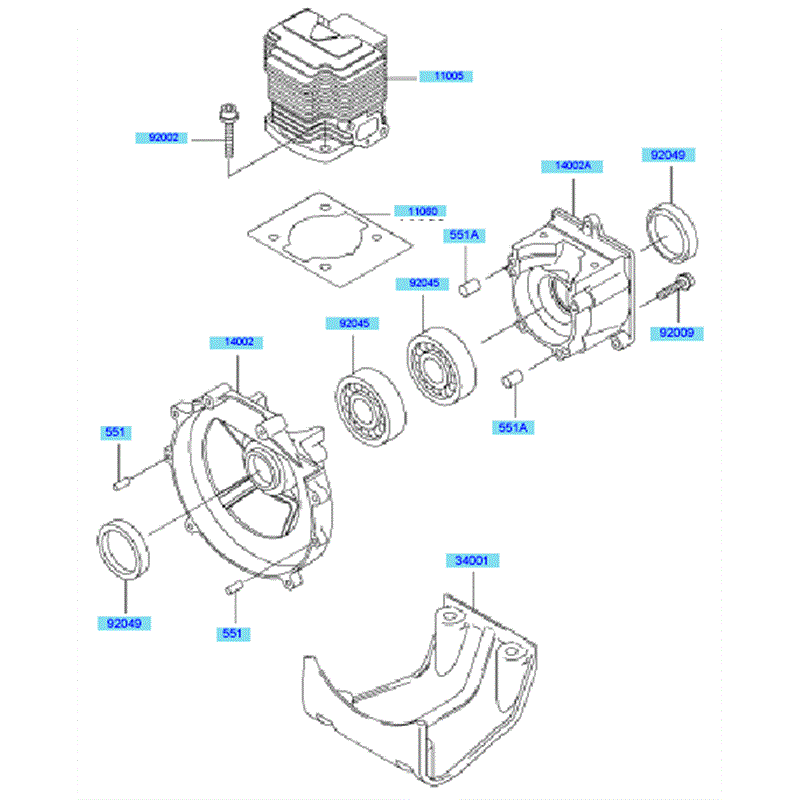 Kawasaki KBH43A (HA043F-BS50) Parts Diagram, Cylinder	 Crankcase