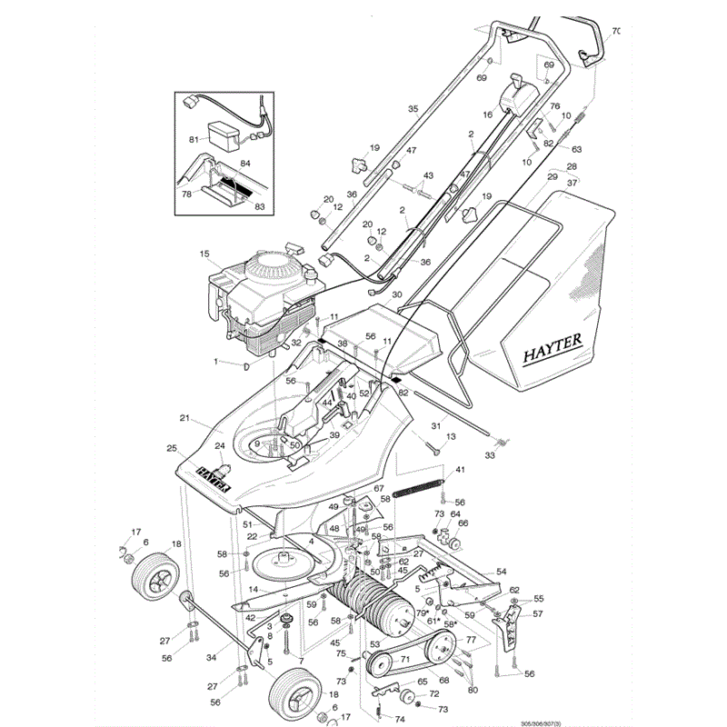 Hayter Harrier 41 (307) Lawnmower (307005720-307006530) Parts Diagram, Main Frame Assembly