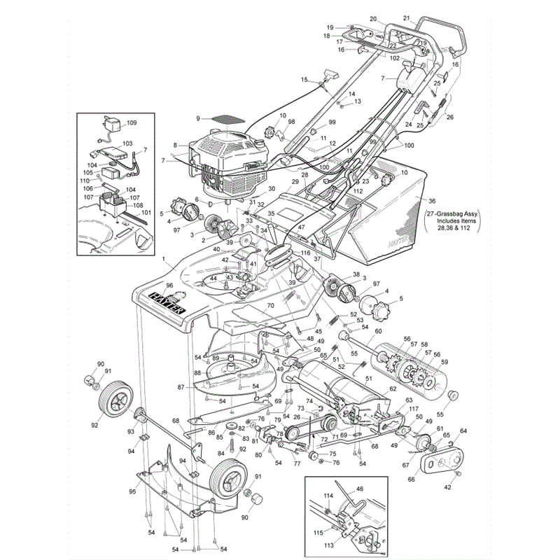 Hayter Harrier 48 (481) Lawnmower (481V001001-481V099999) Parts Diagram, Mainframe Assembly