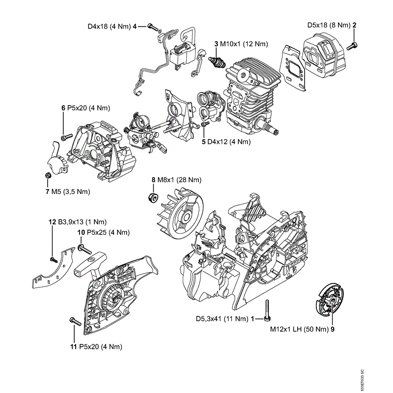 Stihl MS 211 Chainsaw (MS211 2-Mix) Parts Diagram, Tightening torques