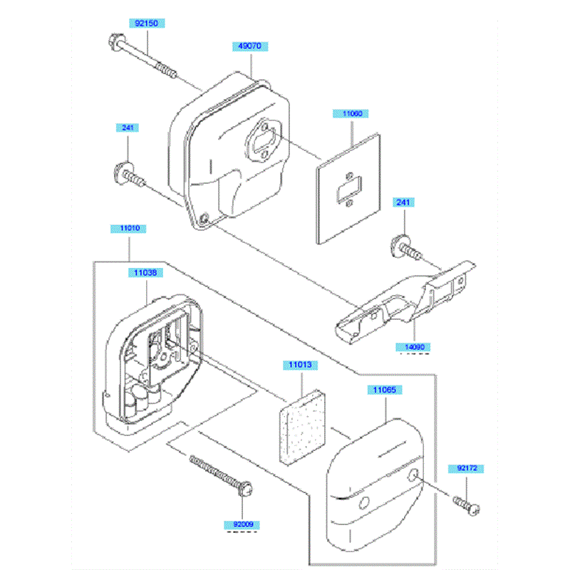 Kawasaki KBH48A  (HA048G-AS50) Parts Diagram, Air Filter	 Muffler