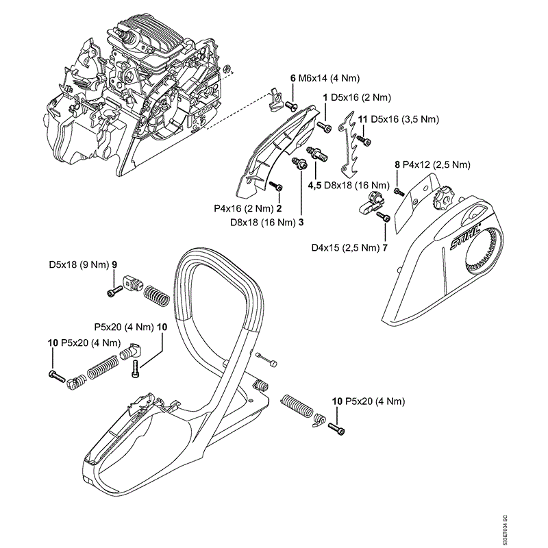 Stihl MS 211 Chainsaw (MS211 2-Mix) Parts Diagram, Tightening torques 1