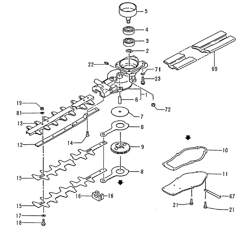 Tanaka THT-210-B (1624-H02) Parts Diagram, GEAR CASE / BLADE (SERIAL NO.-Y322200)