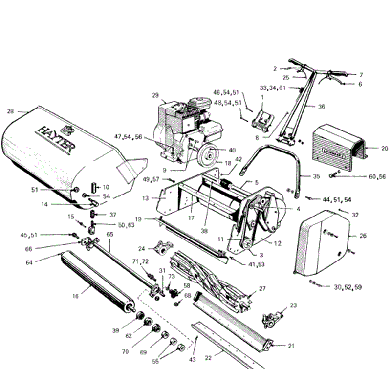 Hayter Ambassador Cylinder Lawnmower (73) Parts Diagram, Main Frame Assembly