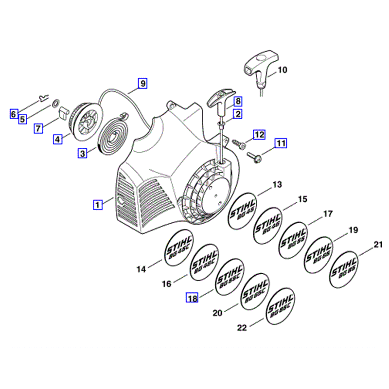 Stihl BG 55 C Blower (BG55C) Parts Diagram, Rewind Starter
