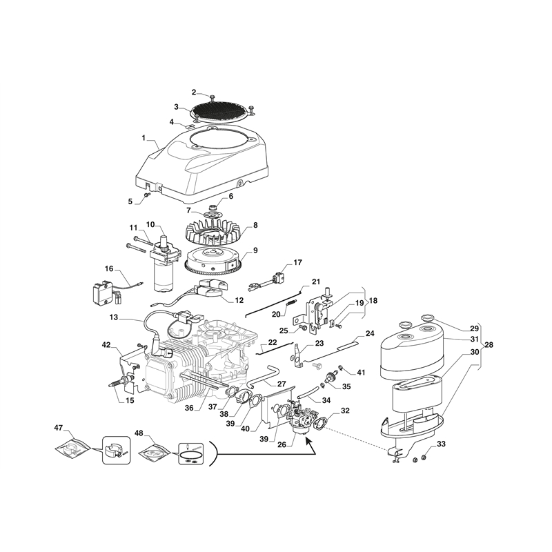 Mountfield MTF 1430 M Lawn Tractor (2T2010483-MTF [2019-2022]) Parts Diagram,  Carburettor, Air Cleaner Assy