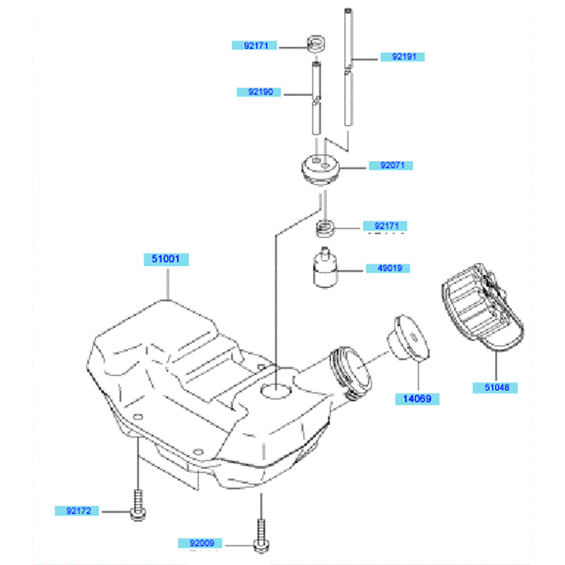 Kawasaki KBL27A (HA027F-AS51) Parts Diagram, Fuel Tank & Fuel Valve