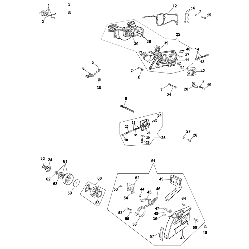 Oleo-Mac 971 (971) Parts Diagram, Crankcase, brake and clutch