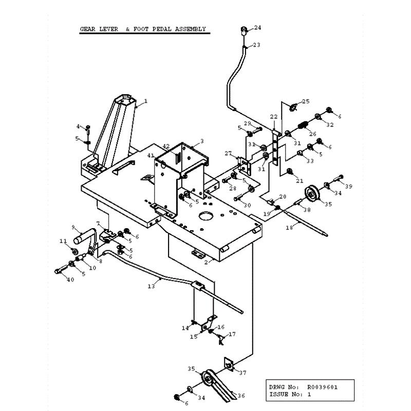 Countax Rider 1995 - 1996 (1995 - 1996) Parts Diagram, gear lever and foot pedal assembly