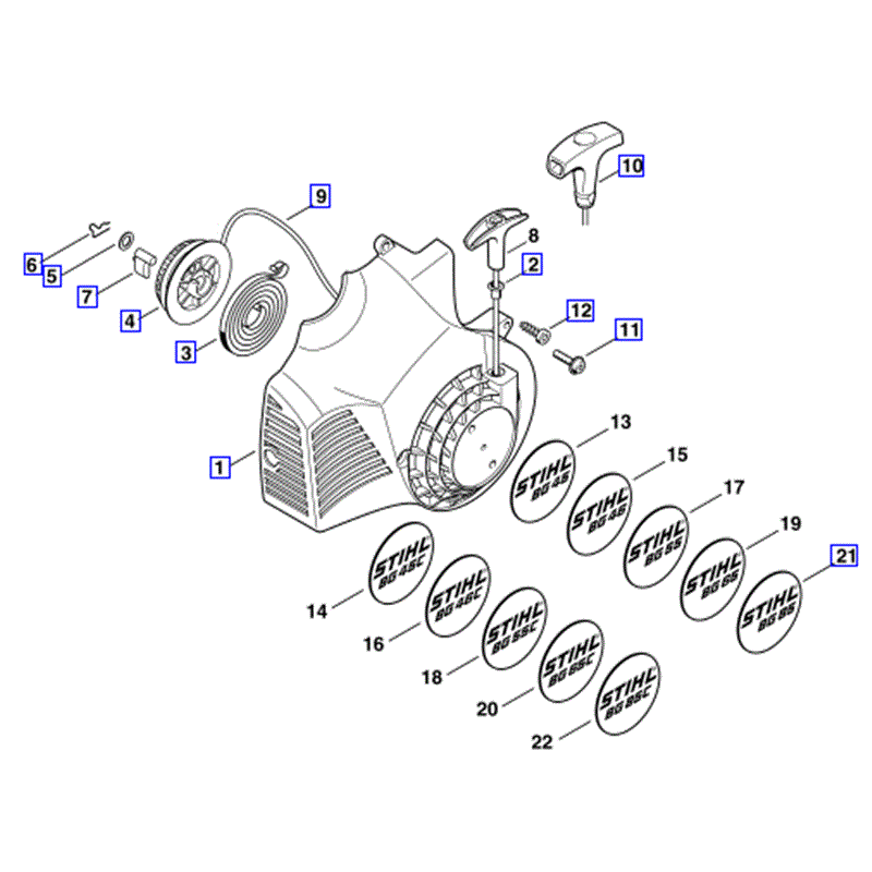 Stihl BG 85 Blower (BG85) Parts Diagram, Rewind Starter-1