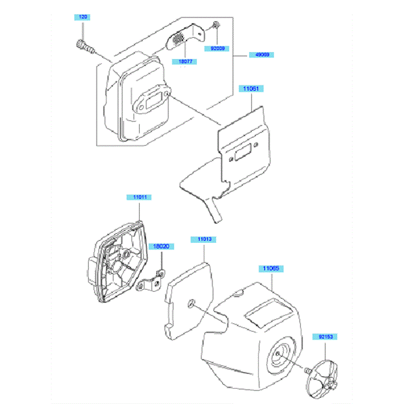 Kawasaki KCL525A (HK525A-BS50) Parts Diagram, Air Filter & Muffler