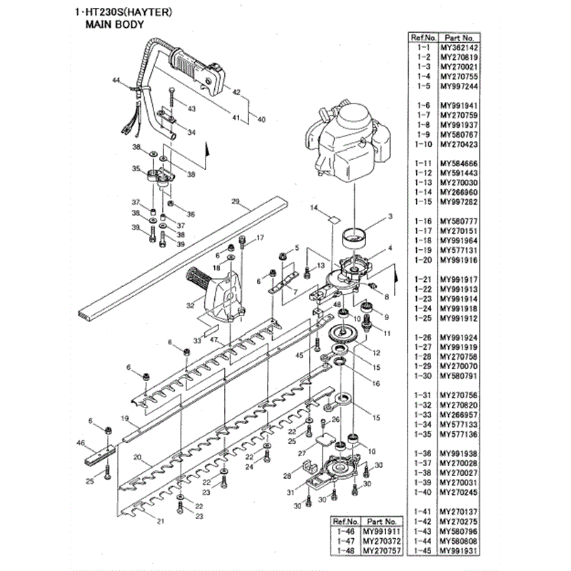 Hayter 471-HT230S Hedgetrimmer   (471C001001-471C099999) Parts Diagram, Main Body