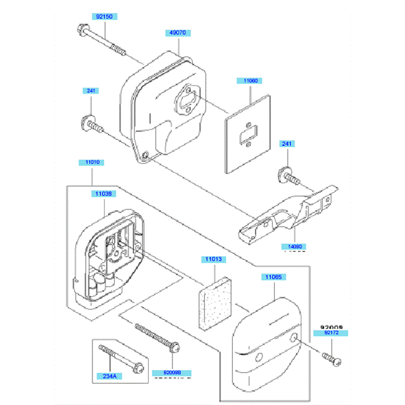 Kawasaki KBH43A (HA043F-BS50) Parts Diagram, Air Filter	 Muffler
