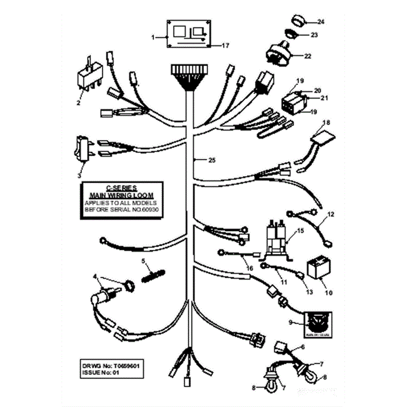 Countax C Series MK 1-2 Before 2000 Lawn Tractor  (Before 2000) Parts Diagram, Main Wiring Loom Pre SN 60930