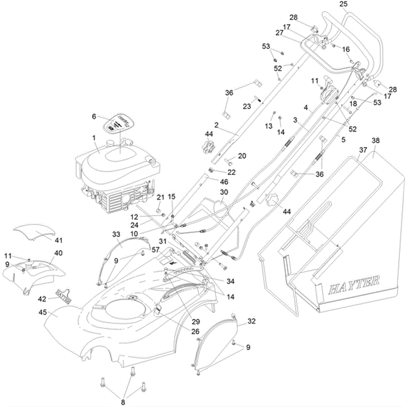 Hayter Harrier 41 (413) Lawnmower (413H313000001 - 413H313999999) Parts Diagram, Upper Mainframe