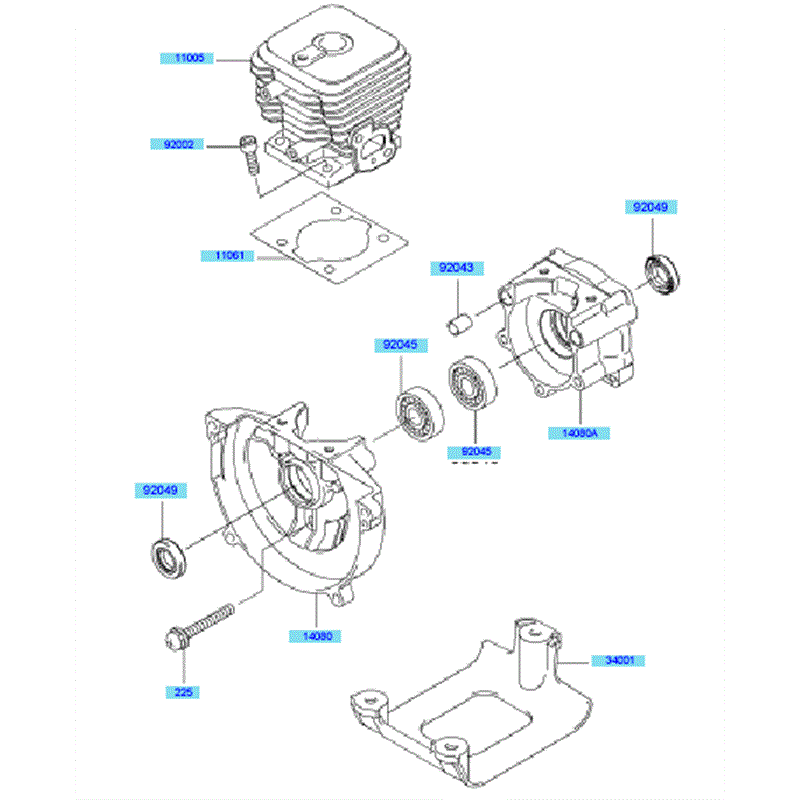 Kawasaki KEL27A (HE027A-BS50) Parts Diagram, Cylinder & Crankcase
