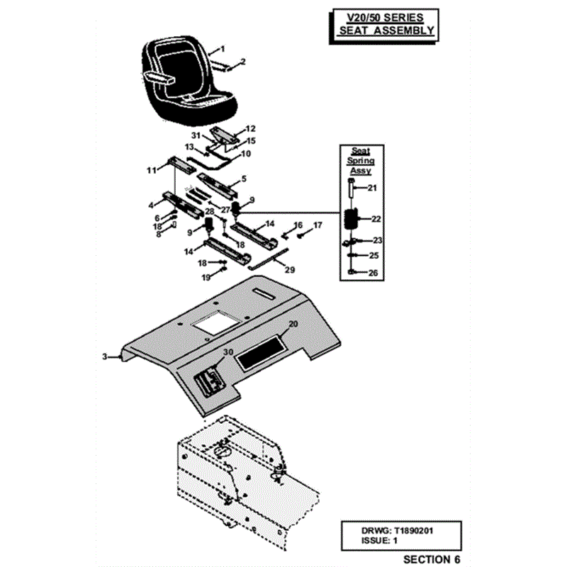 Westwood V20/50 Tractor 2002-2003 (2002-2003) Parts Diagram, Seat Assembly