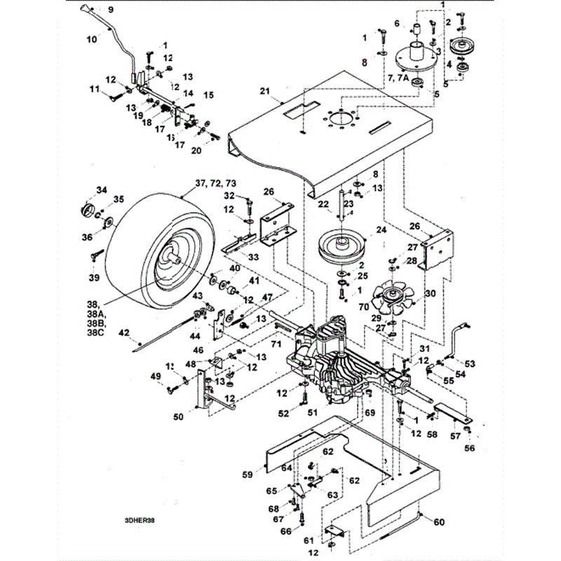 Hayter 14/38 (H1438) Parts Diagram, Tuff Torq Hydrostatic Transaxel Assy