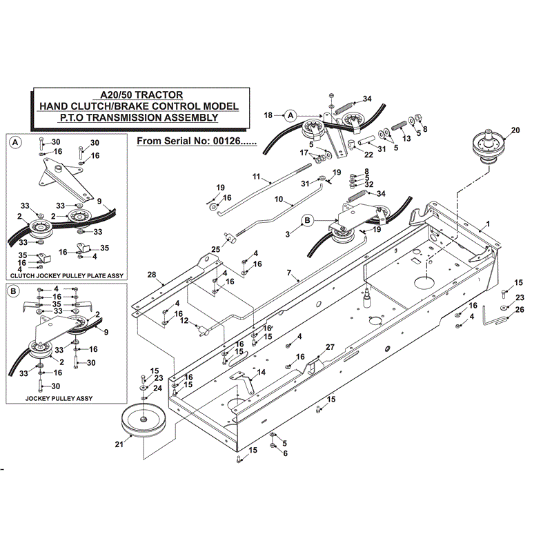 Countax A2050 Lawn Tractor 2004 (2004) Parts Diagram, P.T.O. TRANSMISSION ASSEMBLY - HAND CLUTCH / BRAKE CONTROL