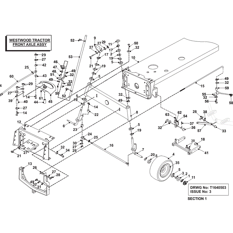Westwood 2004 - 2005 S&T Series Lawn Tractors (2004-2005) Parts Diagram, Front Axle Assembly