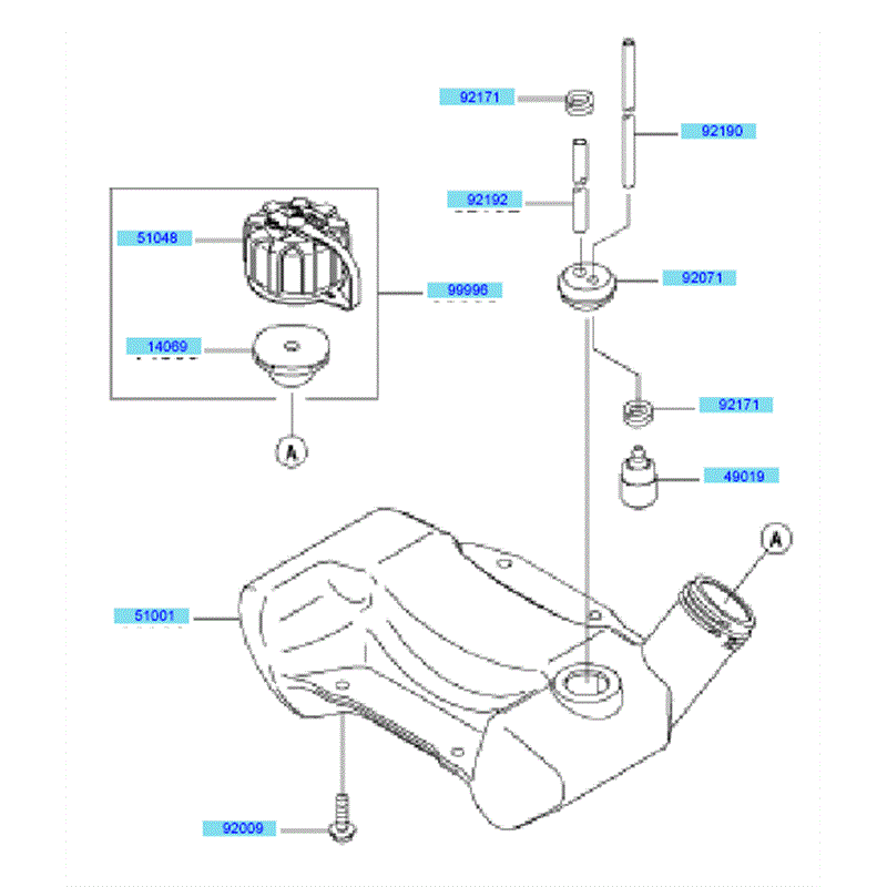Kawasaki KBH45B (HA045D-AS50) Parts Diagram, Fuel Tank & Fuel Valve