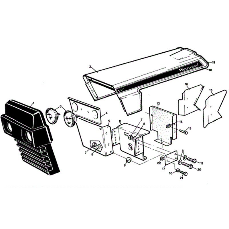 1991 S-T & D SERIES WESTWOOD TRACTORS (1991) Parts Diagram, Bonnet & grille assembly - 16 and 18 HP only