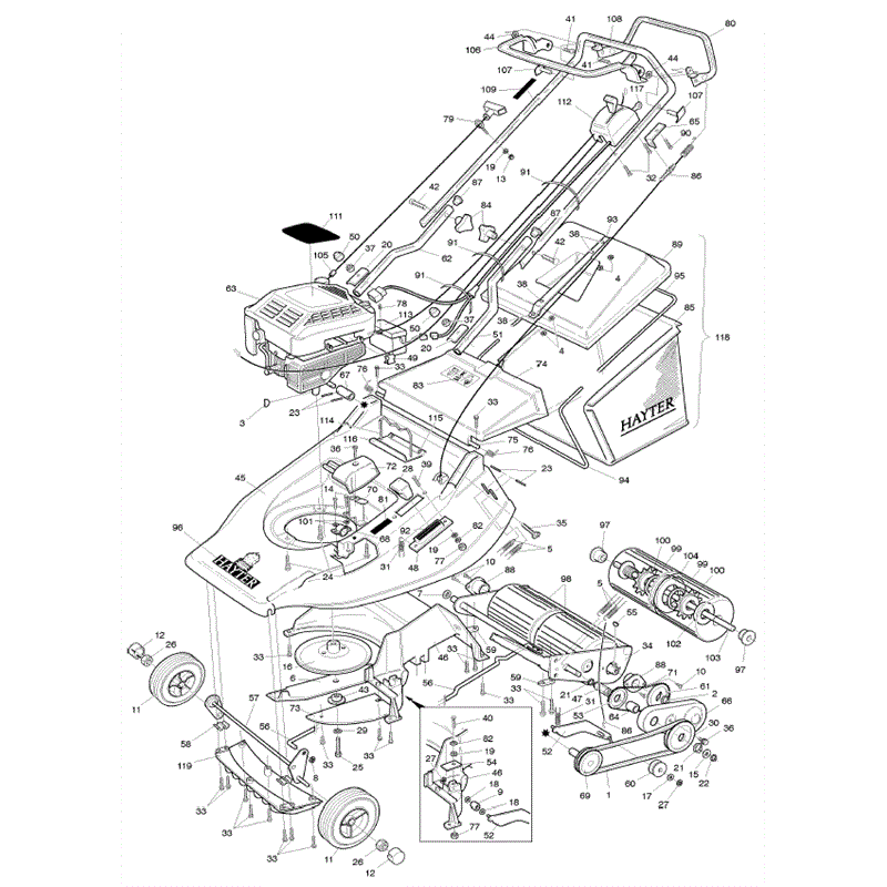 Hayter Harrier 56 (341) Lawnmower (341L001801-341L099999) Parts Diagram, Mainframe Assembly