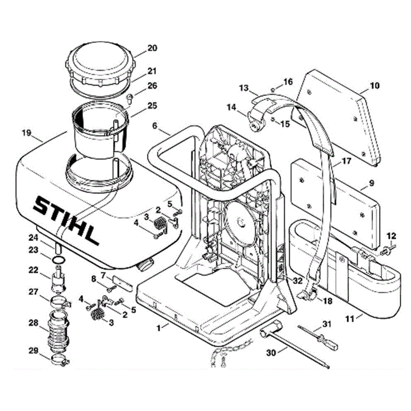 Stihl BR 400 Backpack Blower (BR 400) Parts Diagram, GBackplate