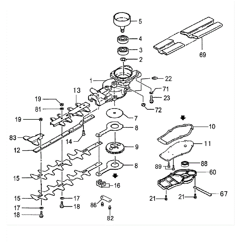 Tanaka THT-2520-B (1625-H03) Parts Diagram, GEAR CASE/BLADE (SERIAL NO.A026601-)