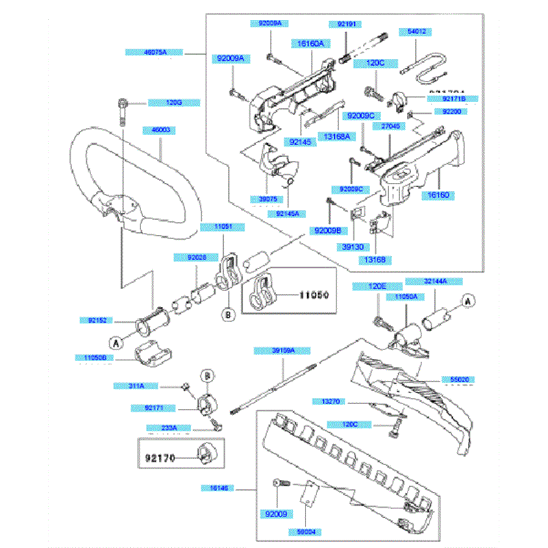 Kawasaki KBL23A (HA023G-AS51) Parts Diagram, Pipe	 Handle & Guard