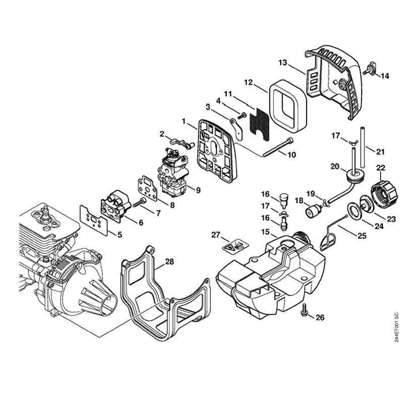 Stihl FS 83 Brushcutter (FS83T) Parts Diagram, Air filter, Fuel tank