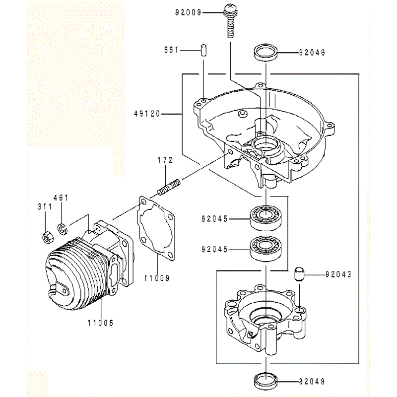 Kawasaki KHD600A (HB600A-AS50) Parts Diagram, CYLINDER/CRANKCASE