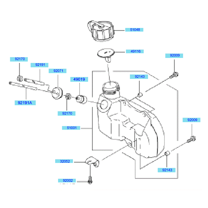 Kawasaki KHD600A (HB600B-AS50) Parts Diagram, Fuel Tank & Fuel Valve