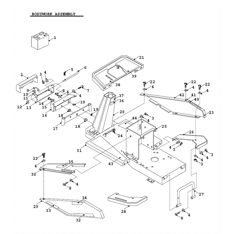 Countax Rider 1995 - 1996 (1995 - 1996) Parts Diagram, hydro bodywork assembly