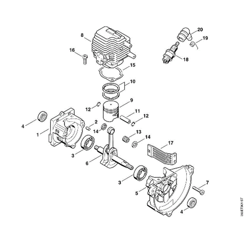 Stihl FS 74 Brushcutter (FS74) Parts Diagram, A-Crankcase, Cylinder