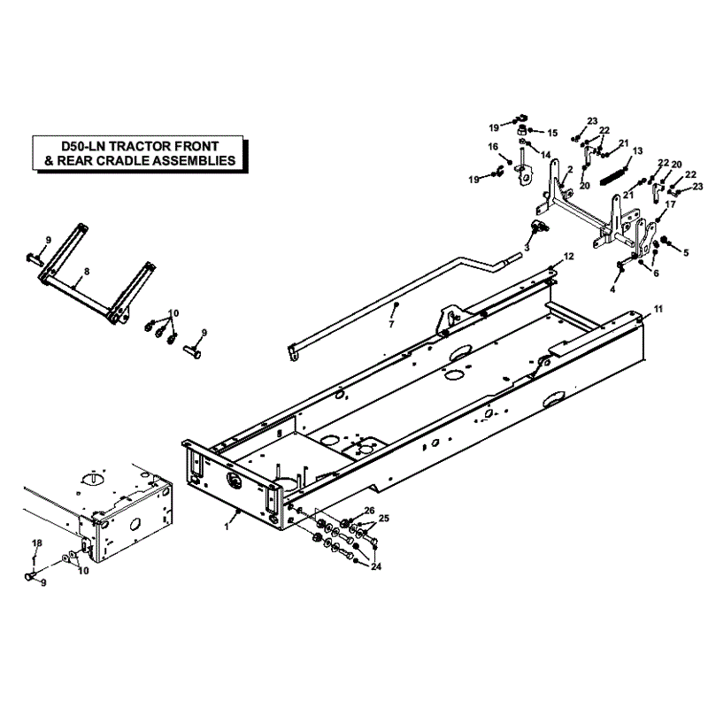 Countax D50LN  Lawn Tractor 2008 (2008) Parts Diagram, Front & Rear Cradle Assemblies